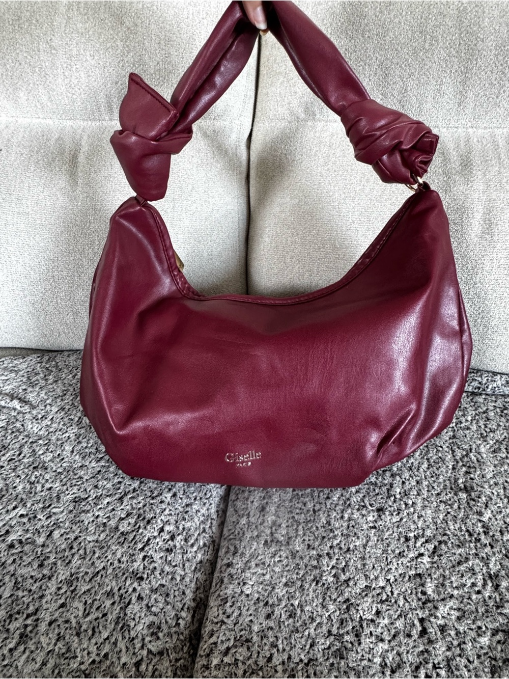 Giselle Paris Burgundy Knotted Hobo Shoulder Bag Faux Leather Slouchy Purse NWT